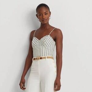 NWT Lauren Ralph Lauren $100 striped spaghetti strap crop top size 14